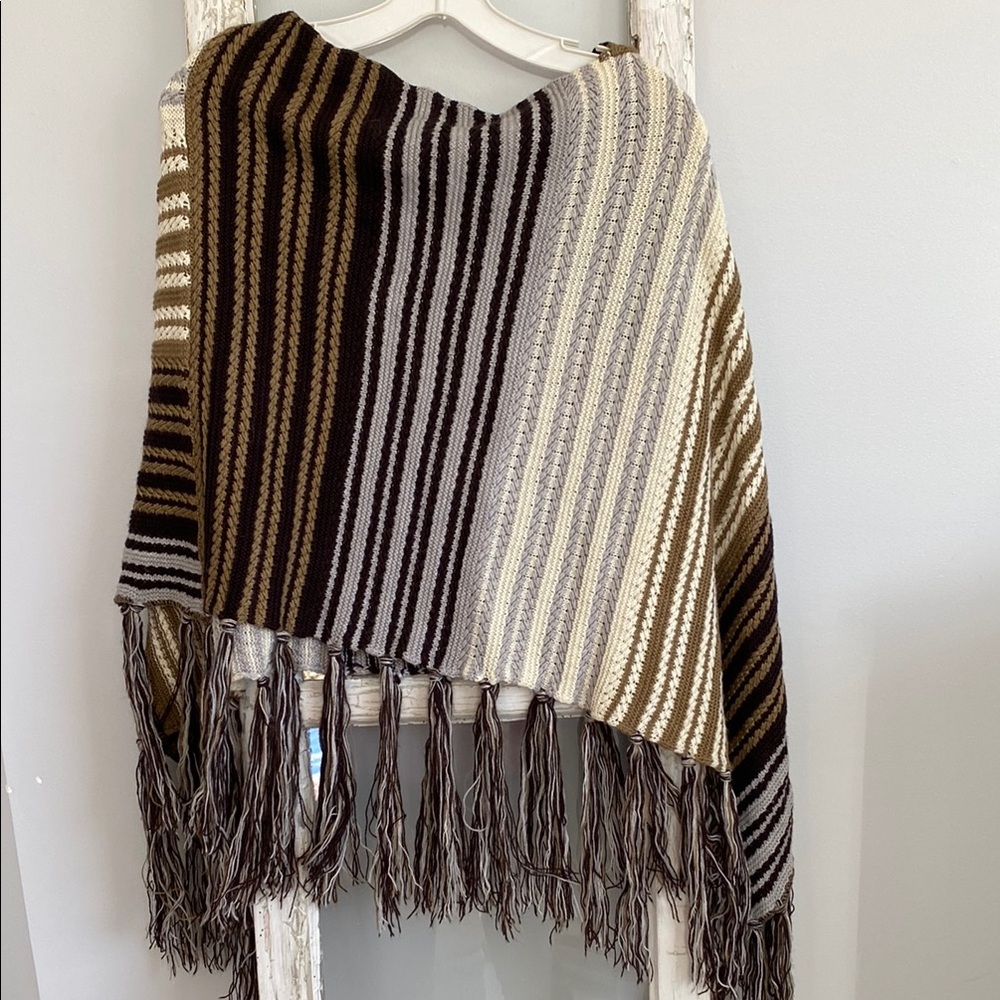 Striped Fringe Poncho